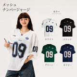 レディース メッシュ ナンバージャージ 半袖 Vネック オーバーサイズ スポーツユニフォーム風 09デザイン M～3XL ホワイト ブラック グリーン ネイビー