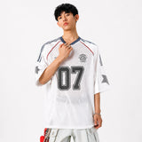 メッシュ ナンバージャージ 半袖 Vネック 07デザイン アメフト風 オーバーサイズ M～3XL ホワイト ブラック