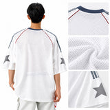 メッシュ ナンバージャージ 半袖 Vネック 07デザイン アメフト風 オーバーサイズ M～3XL ホワイト ブラック