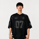 メッシュ ナンバージャージ 半袖 Vネック 07デザイン アメフト風 オーバーサイズ M～3XL ホワイト ブラック