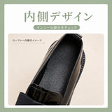 レディース ローファー リボン付き 光沢PU 厚底 チャンキーヒール 約5cm ブラック 22.5～25.0cm
