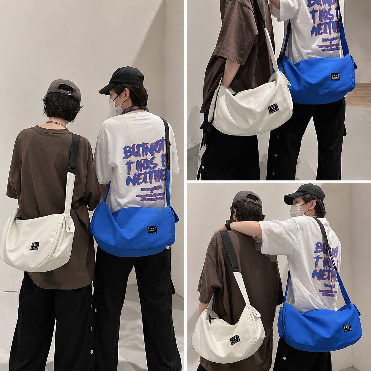ユニセックス ナイロン ショルダーバッグ 斜め掛け 約40×20×25cm 約260g 長さ調節可能 ダブルファスナー サイドポケット 5カラー スポーツ ジム 旅行 デイリー
