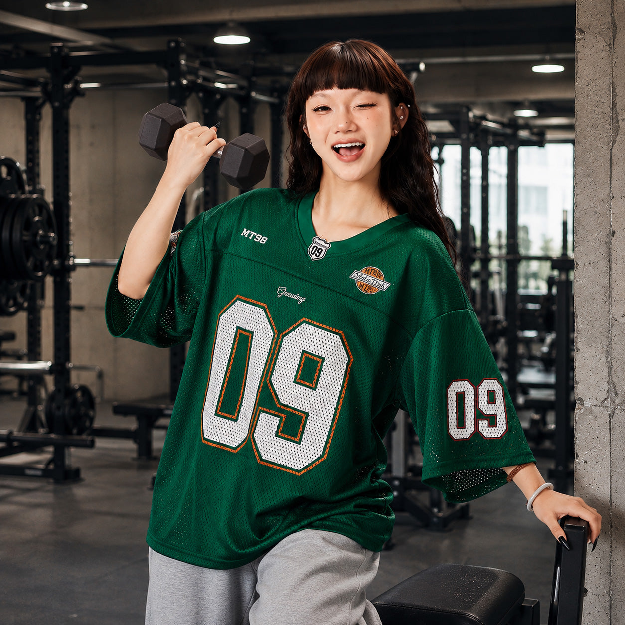 レディース メッシュ ナンバージャージ 半袖 Vネック オーバーサイズ スポーツユニフォーム風 09デザイン M～3XL ホワイト ブラック グリーン ネイビー